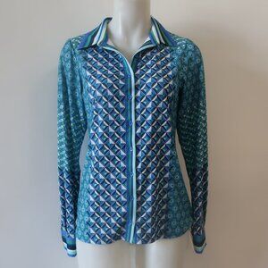 NWT Womens Hale Bob Navy Print Button Down Shirt S